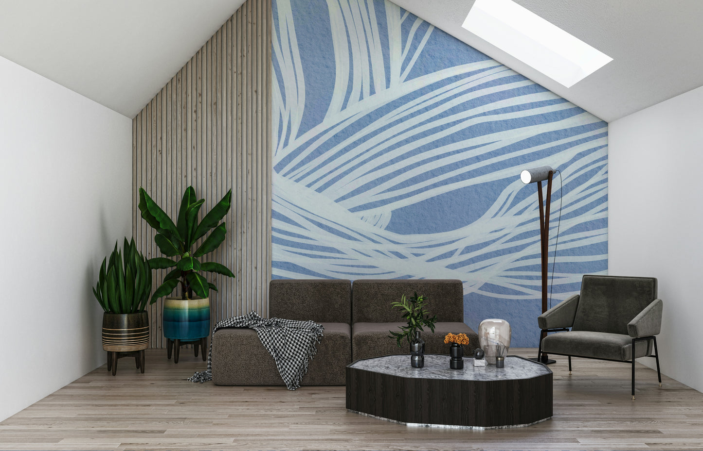 Contemporary Blue Weave wallpaper smooth white lines intersecting beautiful wall