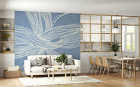 Textured wall mural Blue Weave ethereal white brushstrokes on periwinkle