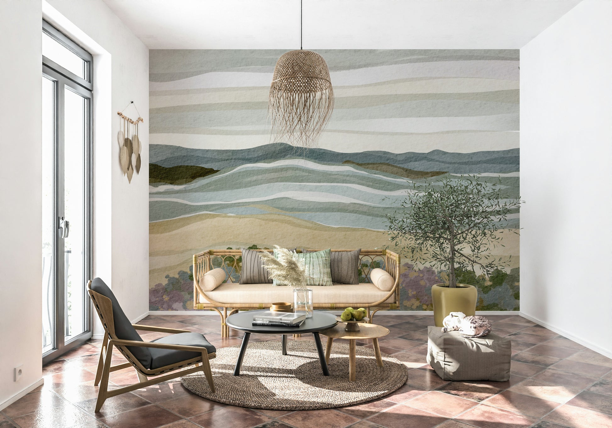 Coastal Serenity print capturing quiet waterfront view in soft watercolor style.