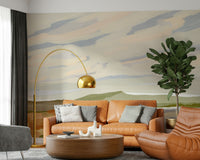 Impressionist Watercolor Hills art depicting cloudy horizon and mossy ground.