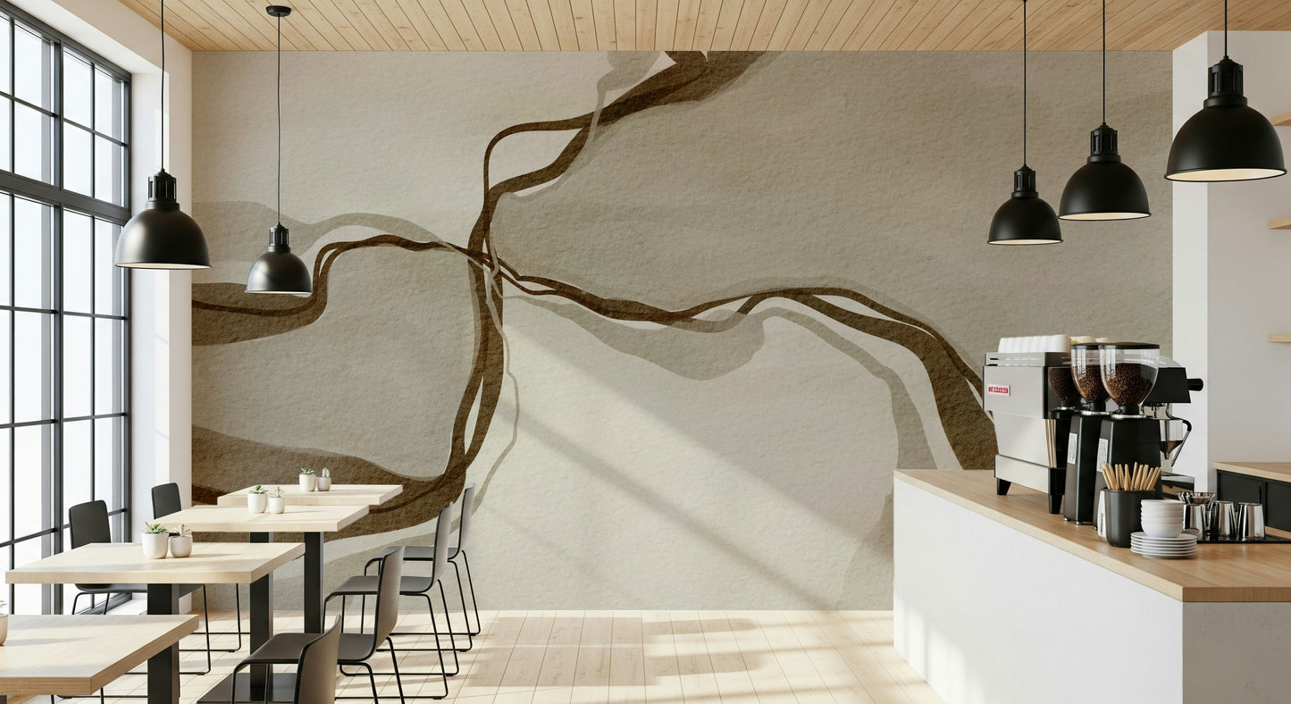 Flowing Whispers of Sepia print utilizing earthy pigments for calm vibe.