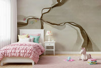 Minimalist wallpaper displaying graceful coffee colored swirls and texture.