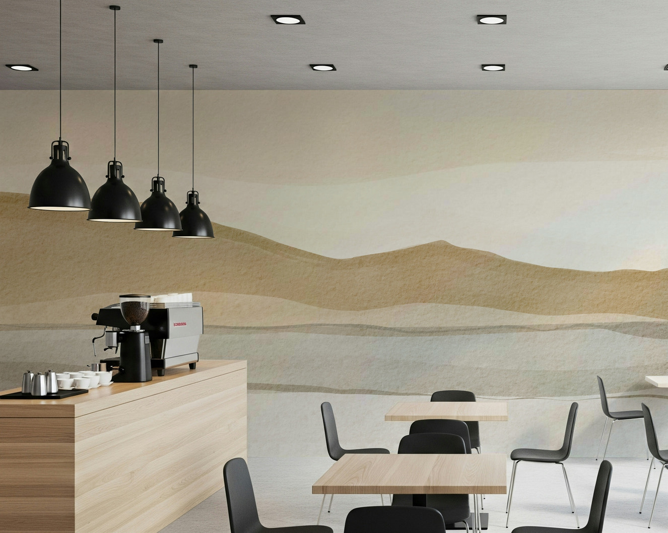 Serene Sandscape wallpaper with subtle abstract mountain layers.