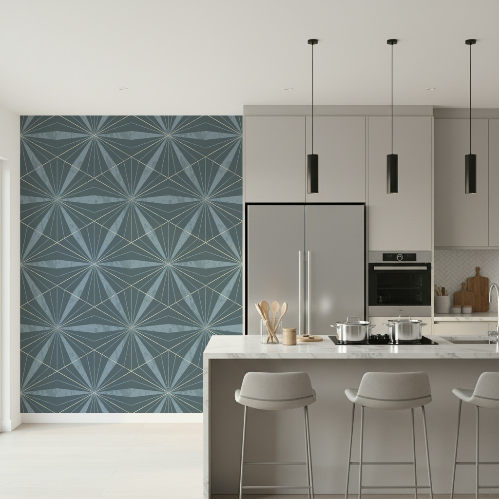 Azure Radiance wallpaper with elegant geometric fan patterns.