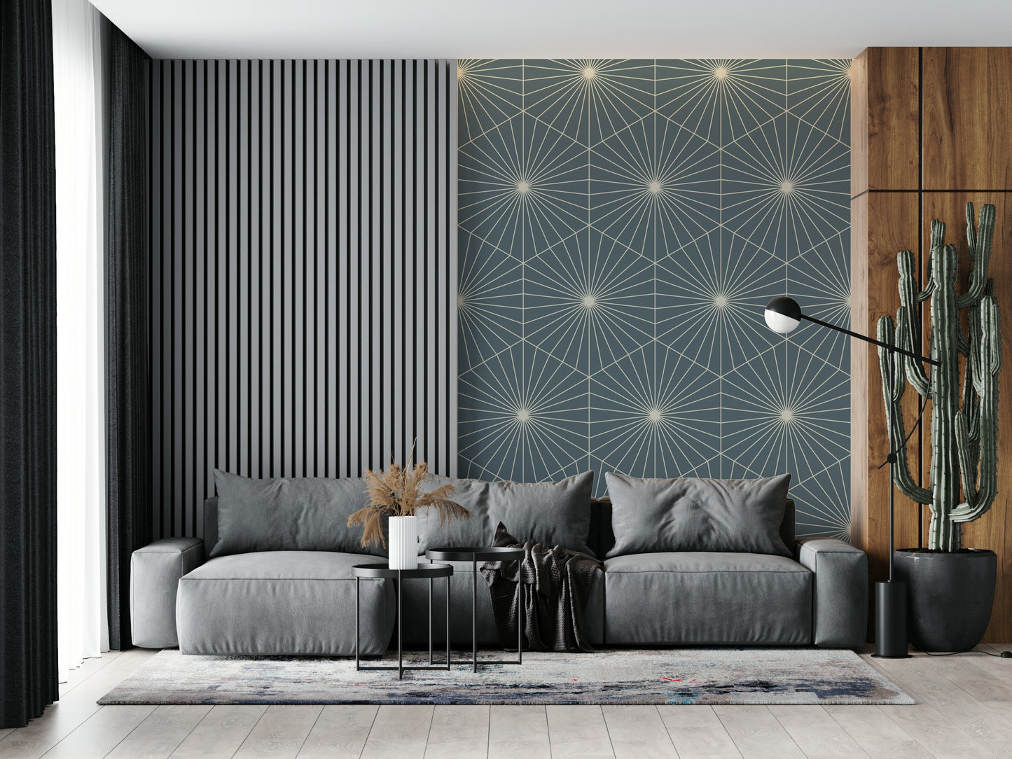 Modern fanning pattern Geometric Radiance wallpaper for contemporary spaces.