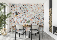 Eye-catching Light Coral Terrazzo mural showcasing small geometric multicolored inclusions.