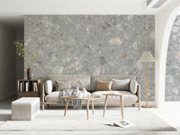 Delicate Gray Terrazzo wallpaper. Fine-grained stone fragment style.