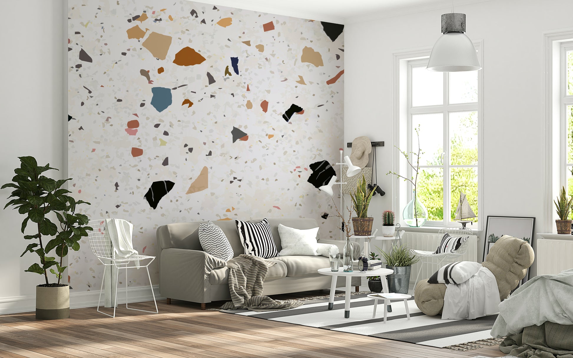 Terrazzo Chic Marble surface mural, elegant chip composition.