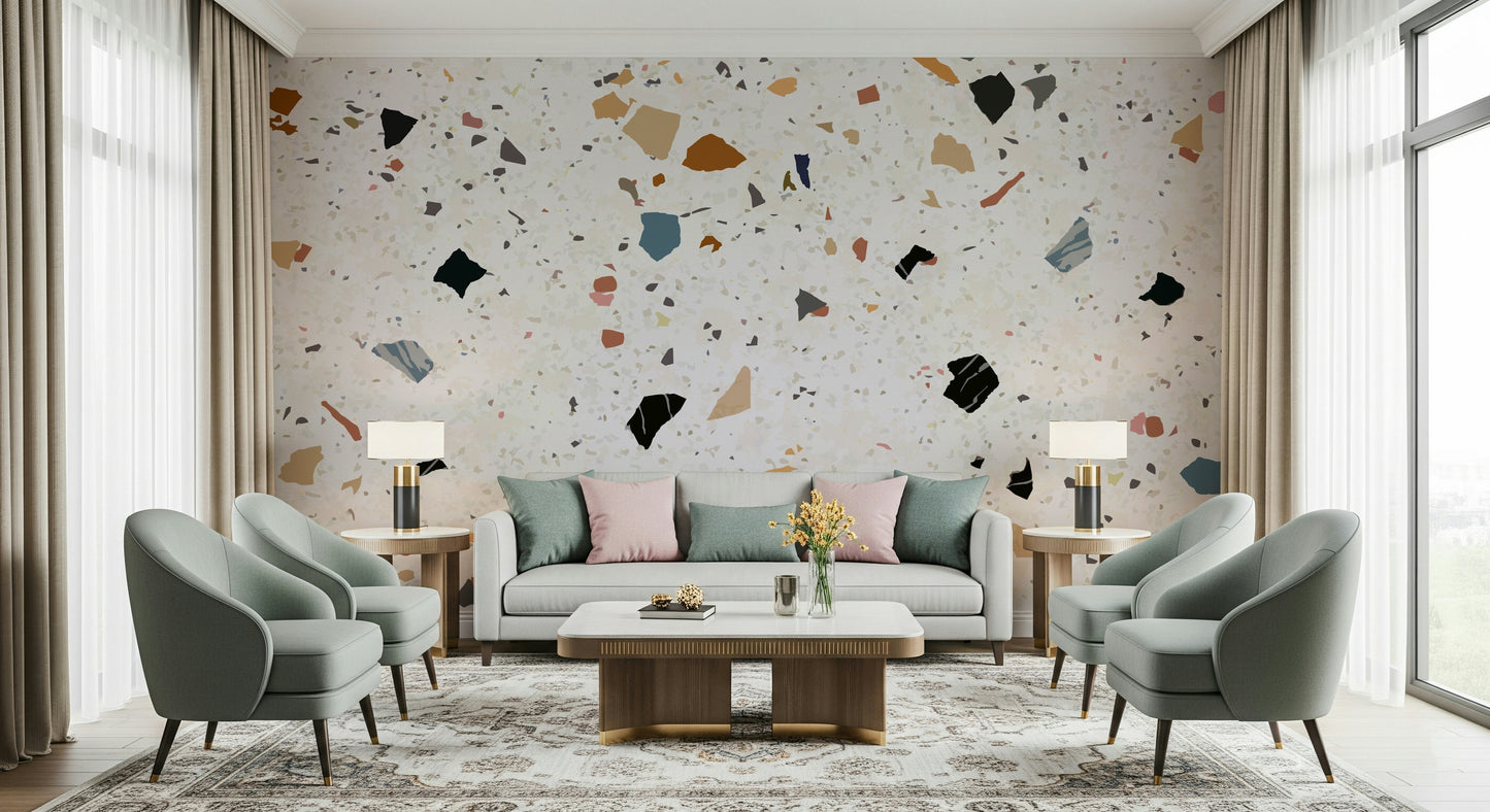 Chic Marble aggregate pattern mural, artistic home décor accent.