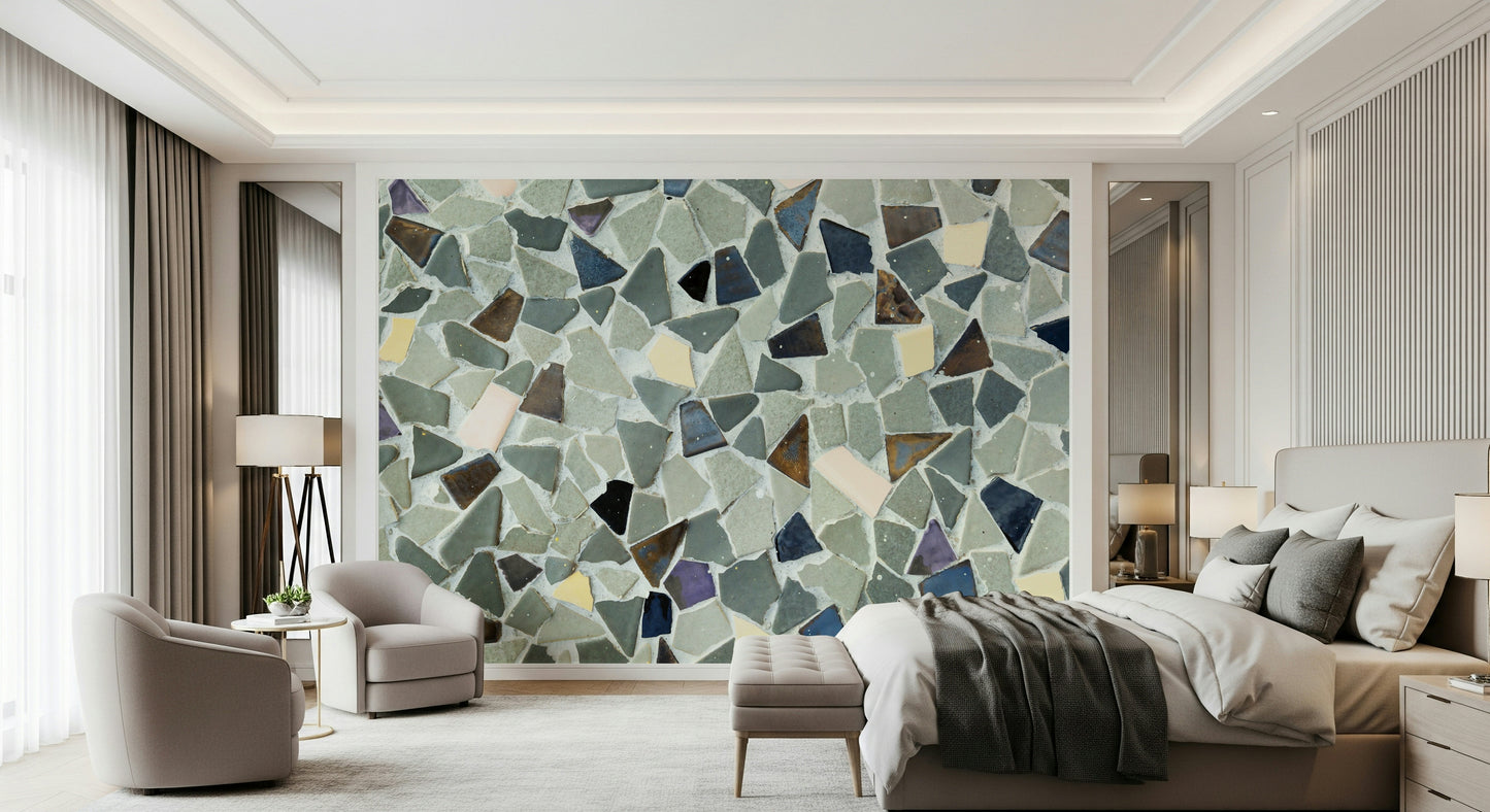 Grey geometric wallpaper natural tile appearance cool tones