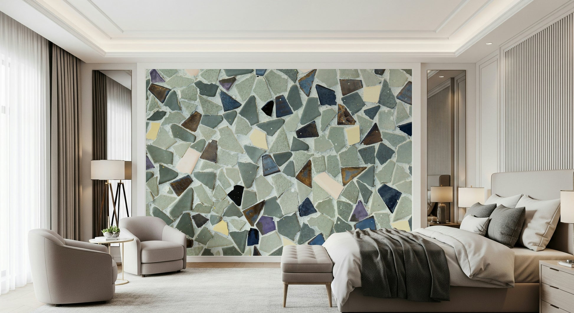 Grey geometric wallpaper natural tile appearance cool tones