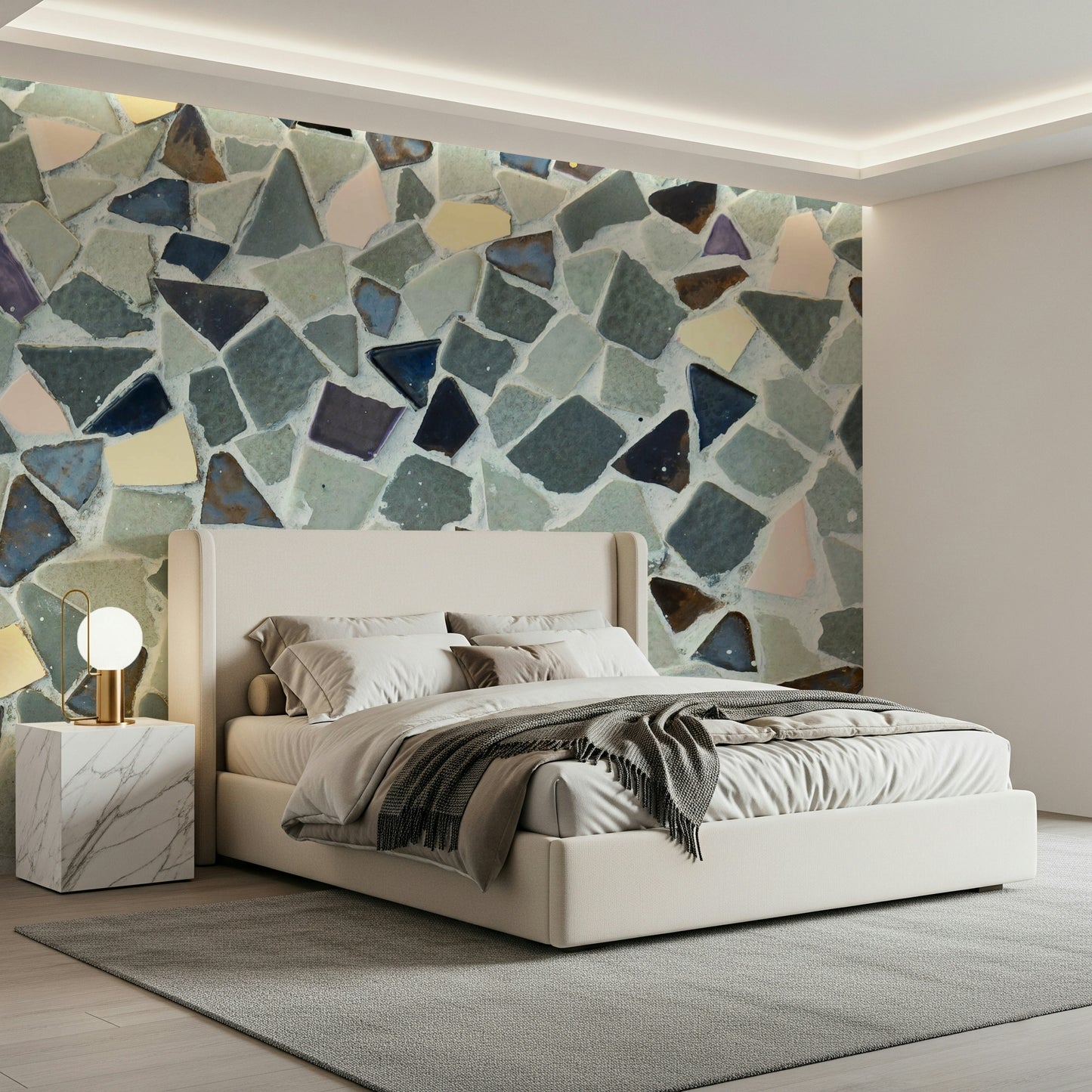 Eclectic Fragmented Harmony Natural Look Tile mural design.