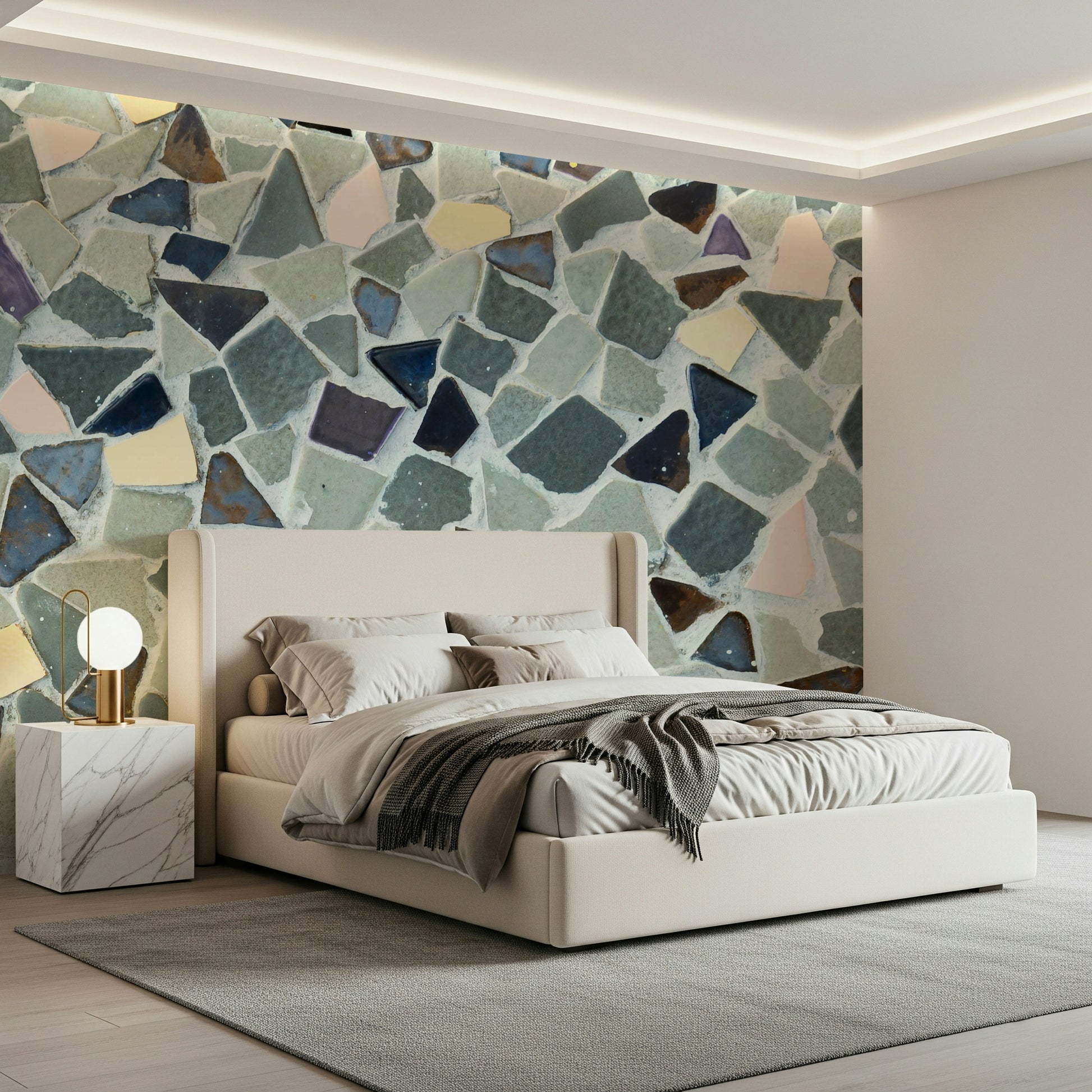 Eclectic Fragmented Harmony Natural Look Tile mural design.