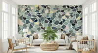Distressed Fragmented Harmony mural featuring colorful bits.