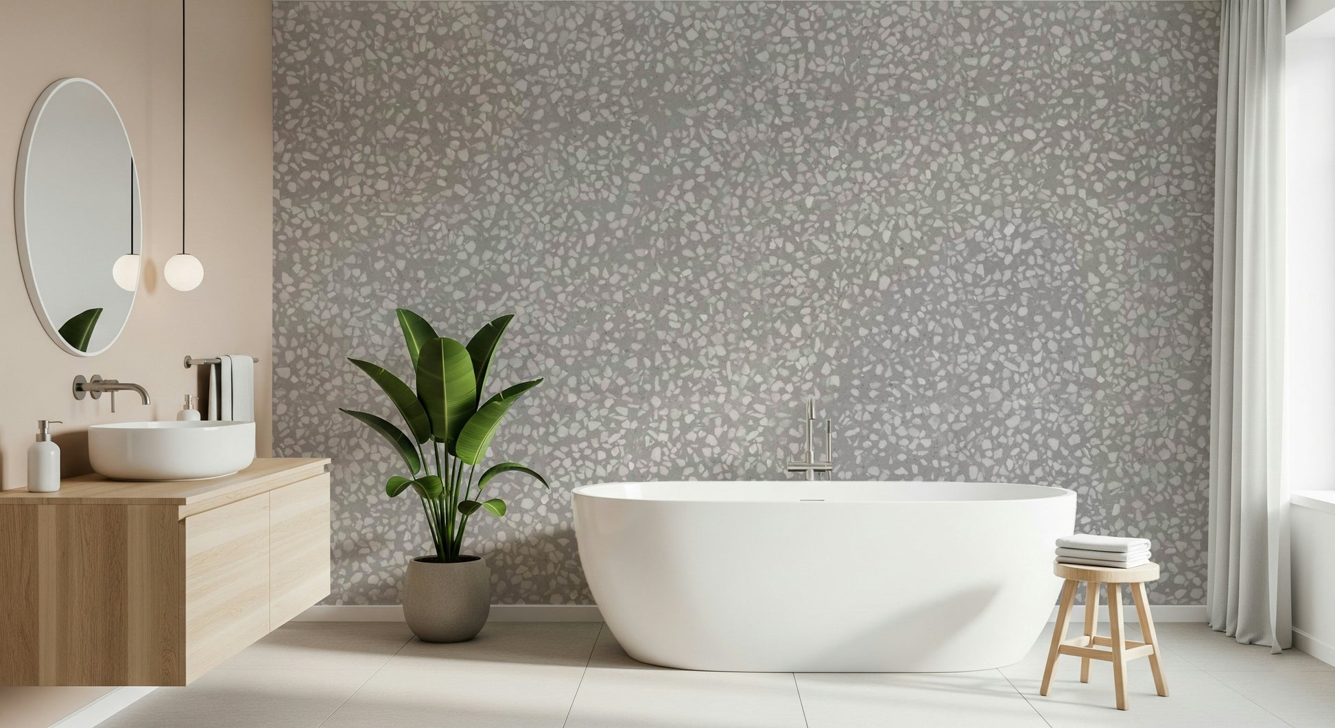 Contemporary Natural Stone Textures mural pale gray finish.