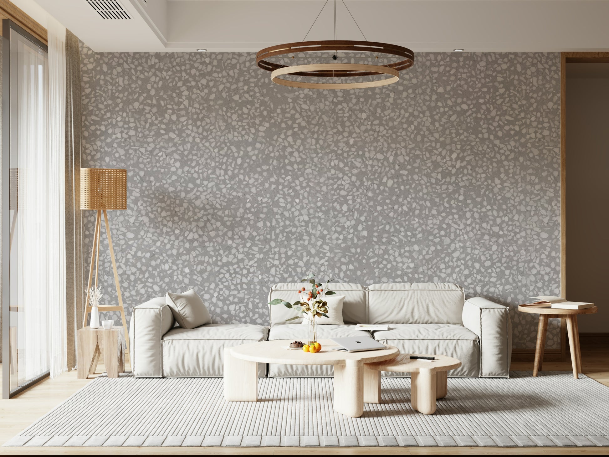 Clean Grey Terrazzo Effect wallpaper muted monochrome aesthetic.