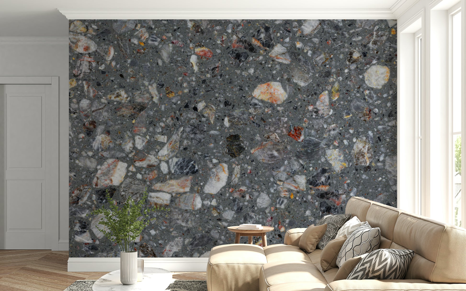 Dark slate Natural Look Tile mural artistic speckled effect.