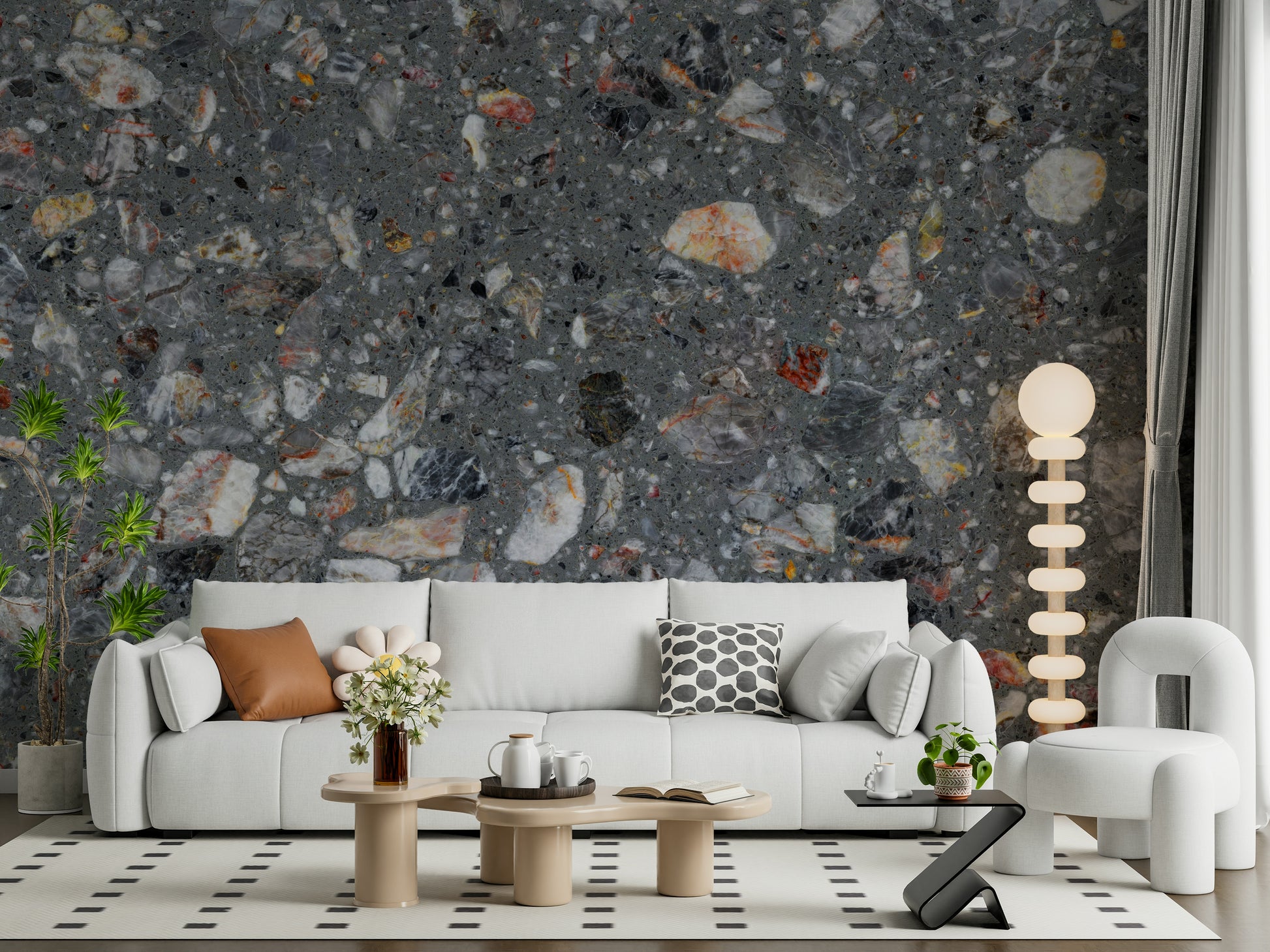 Dark Pebble Stone Harmony wallpaper realistic gray aggregate.