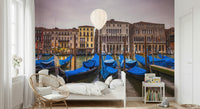 Venetian Blues wall mural, iconic canal gondolas.
