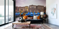 Wall mural, historic Venetian architecture, blue covered gondolas.