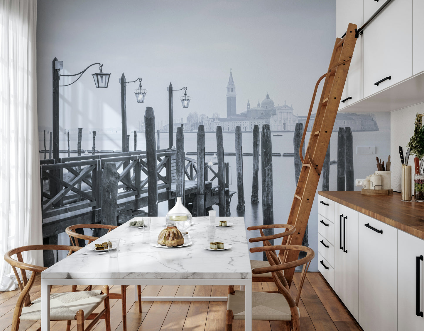 Italy cityscape wall mural, moody atmosphere, distant dome structure, Venetian Stillness.