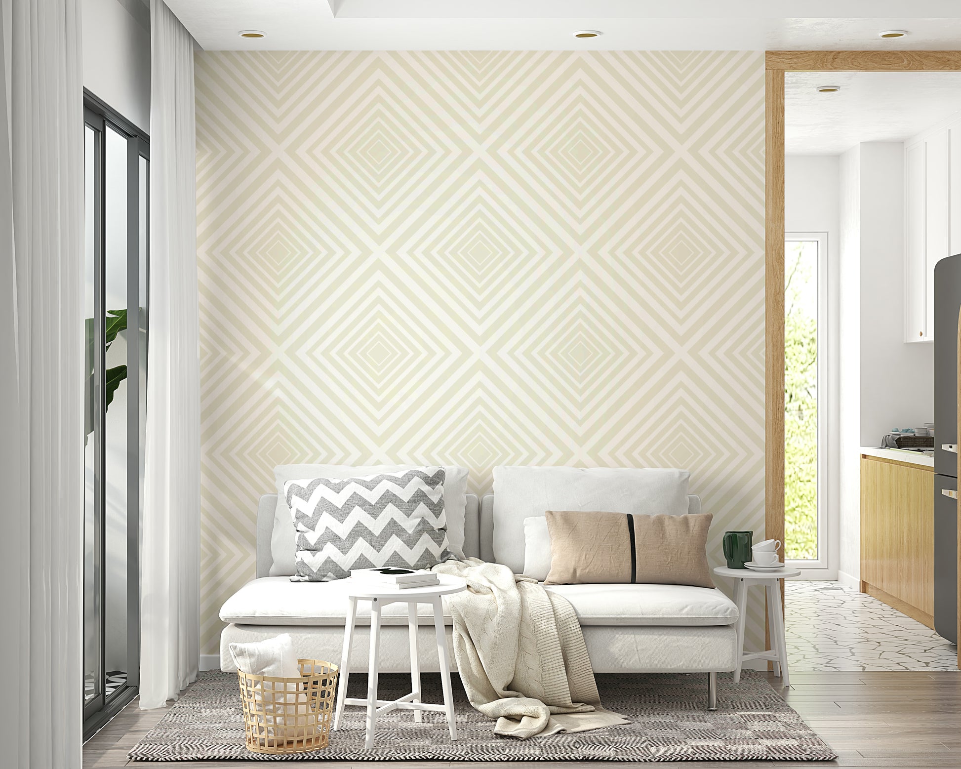 Diagonal V-shape Beige Chevron wallpaper for walls, elegant backdrop.