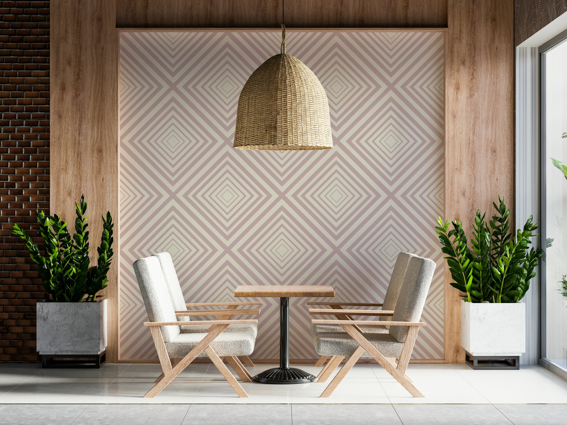 Monochrome pink hues for Angled Stripes cozy wallpaper.