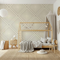 Modern wall mural, cream and greige lines, architectural repeating design.