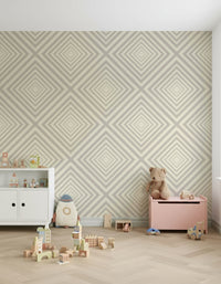 Minimalist Chevron repeating motif, structured zig-zag design, hallway wall mural.
