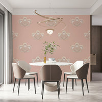 Soft rose wall mural, symmetrical flower design, serene home décor accent.