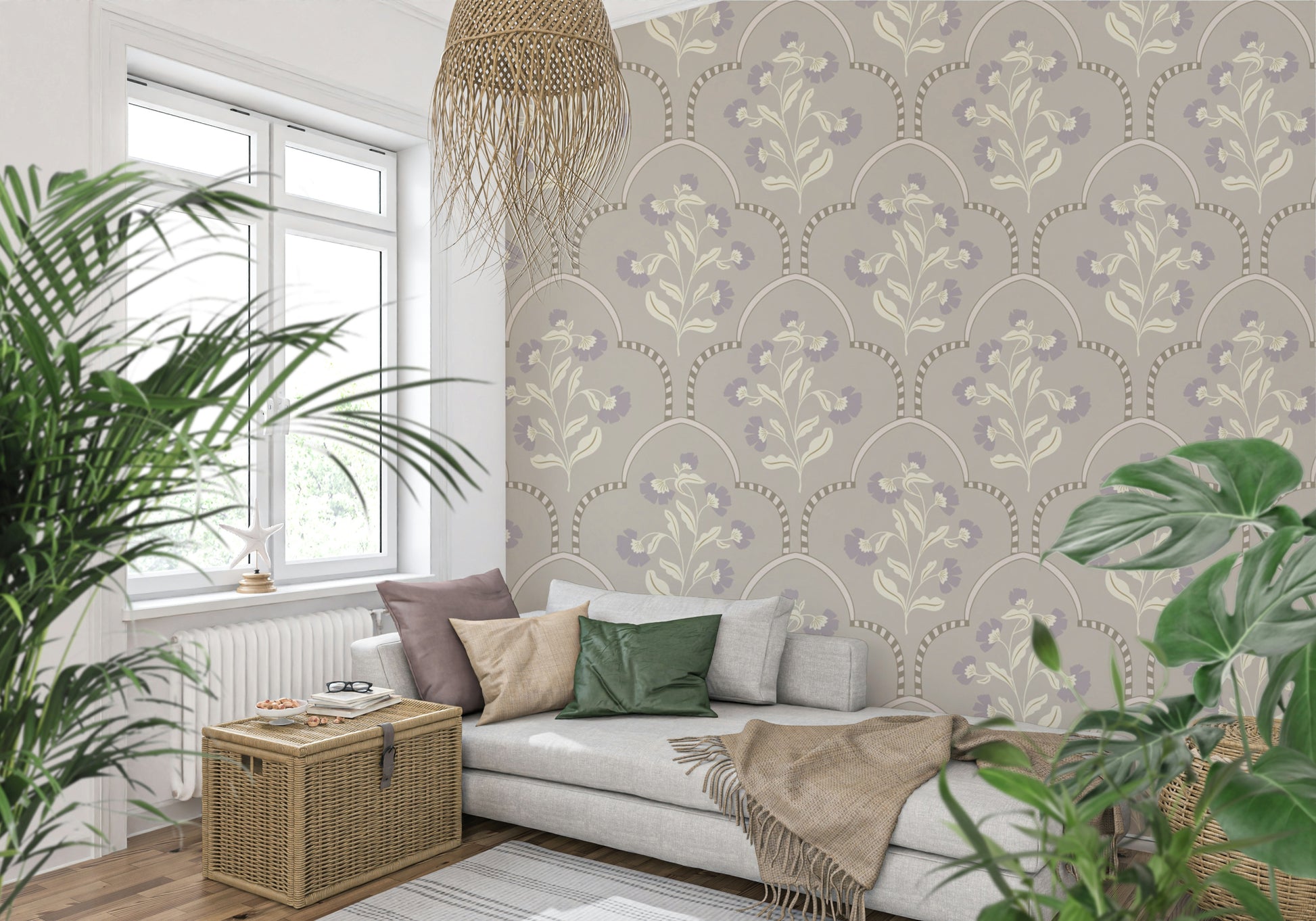 Refined home wallpaper Floral Lattice sophisticated color palette.