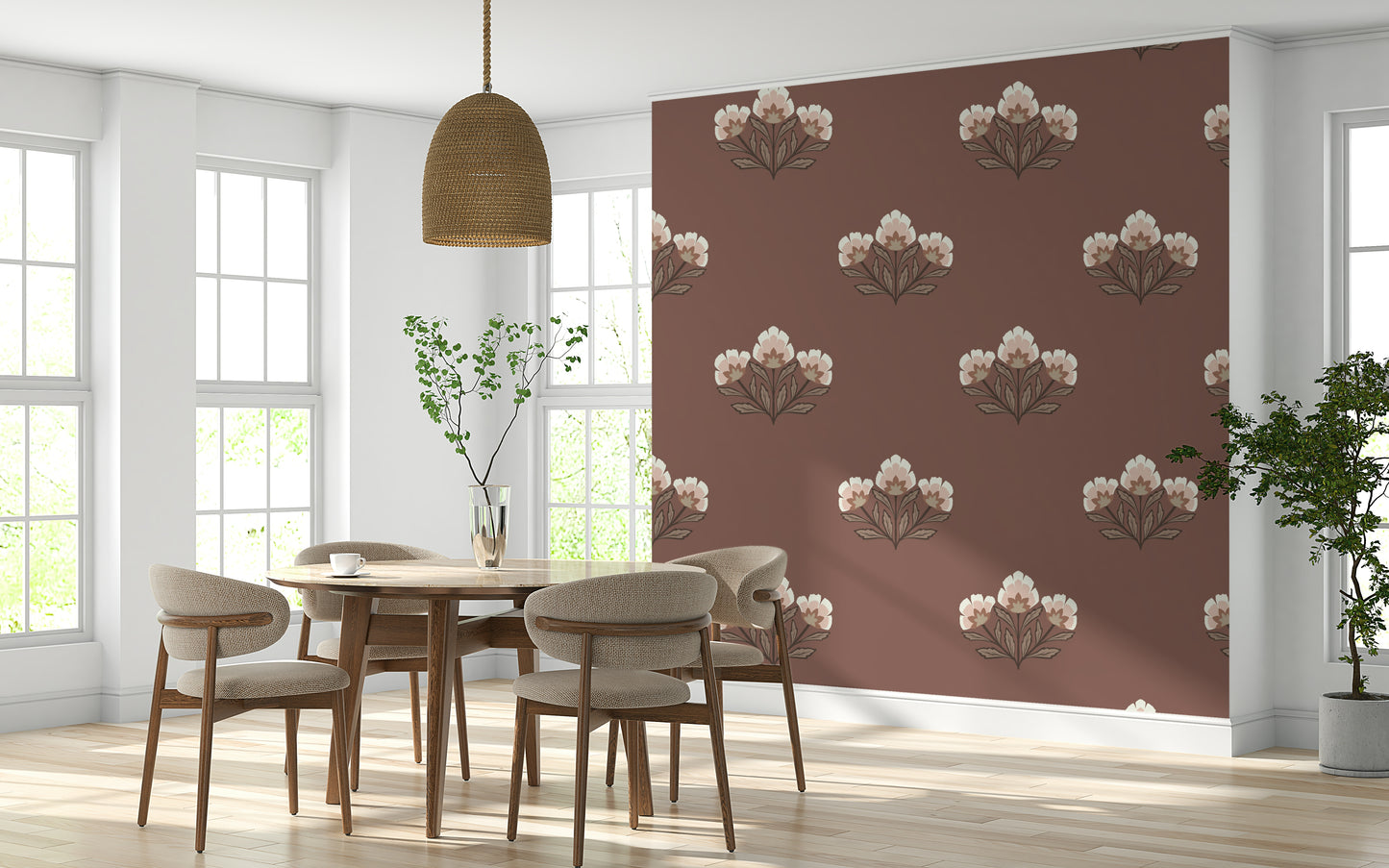 Earthy Floral wallpaper, charming repeat pattern, natural subtle colors.