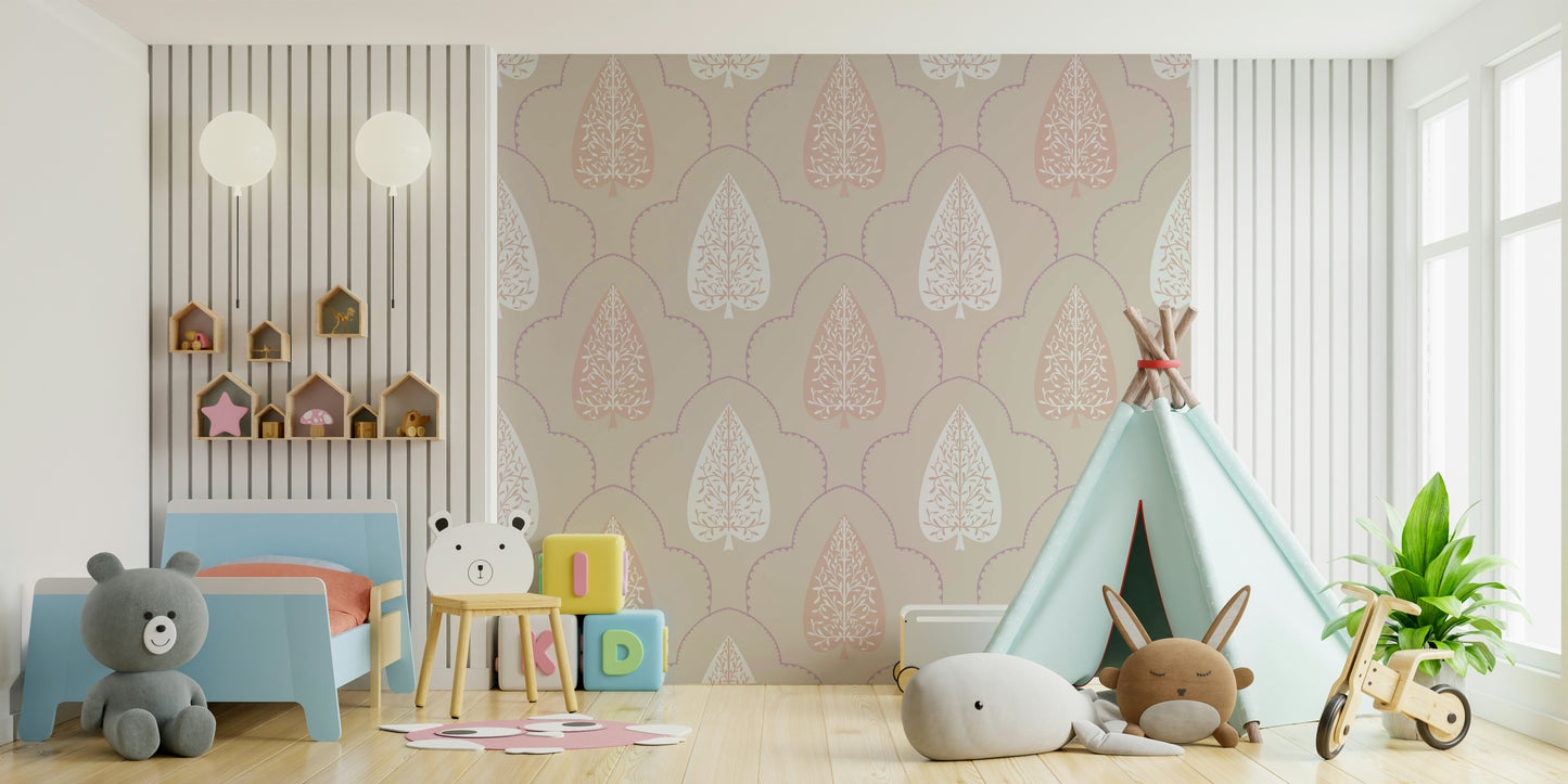 Elegant Foliage soft textured scallop edge tile like wallcovering.