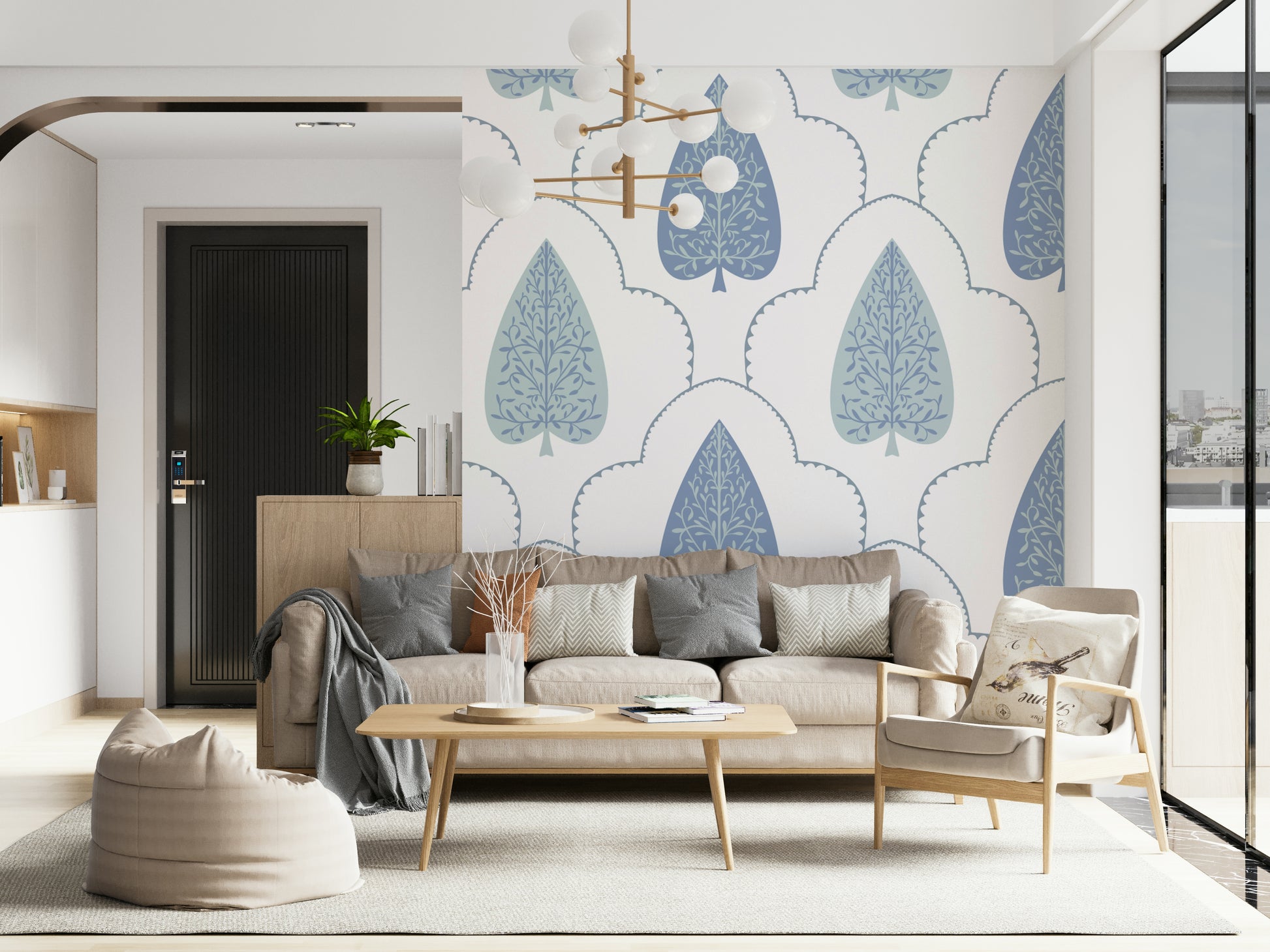 Distinctive Blue Botanic Arbor wall décor, flowing organic lines.