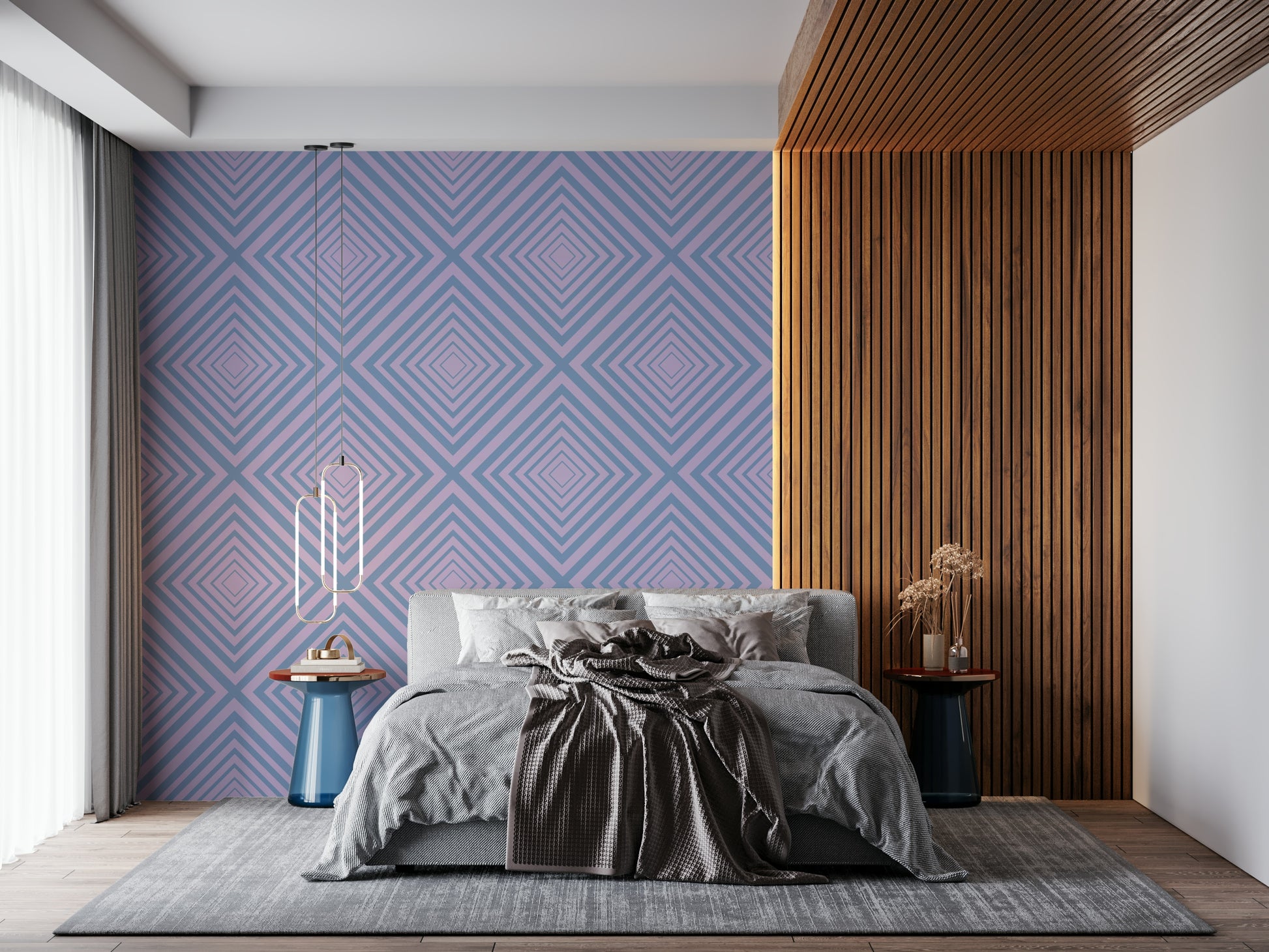 Vibrant Linear Rhythm wall covering, dynamic diagonal symmetry.