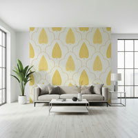Ogee arched scallop wallpaper, charming pale yellow detail, Golden Branch.