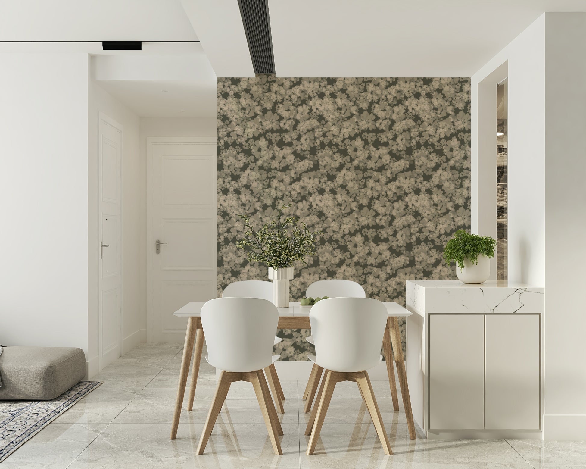 Tranquil stone floral wallpaper, artistic muted color, Whispered Florals visual.