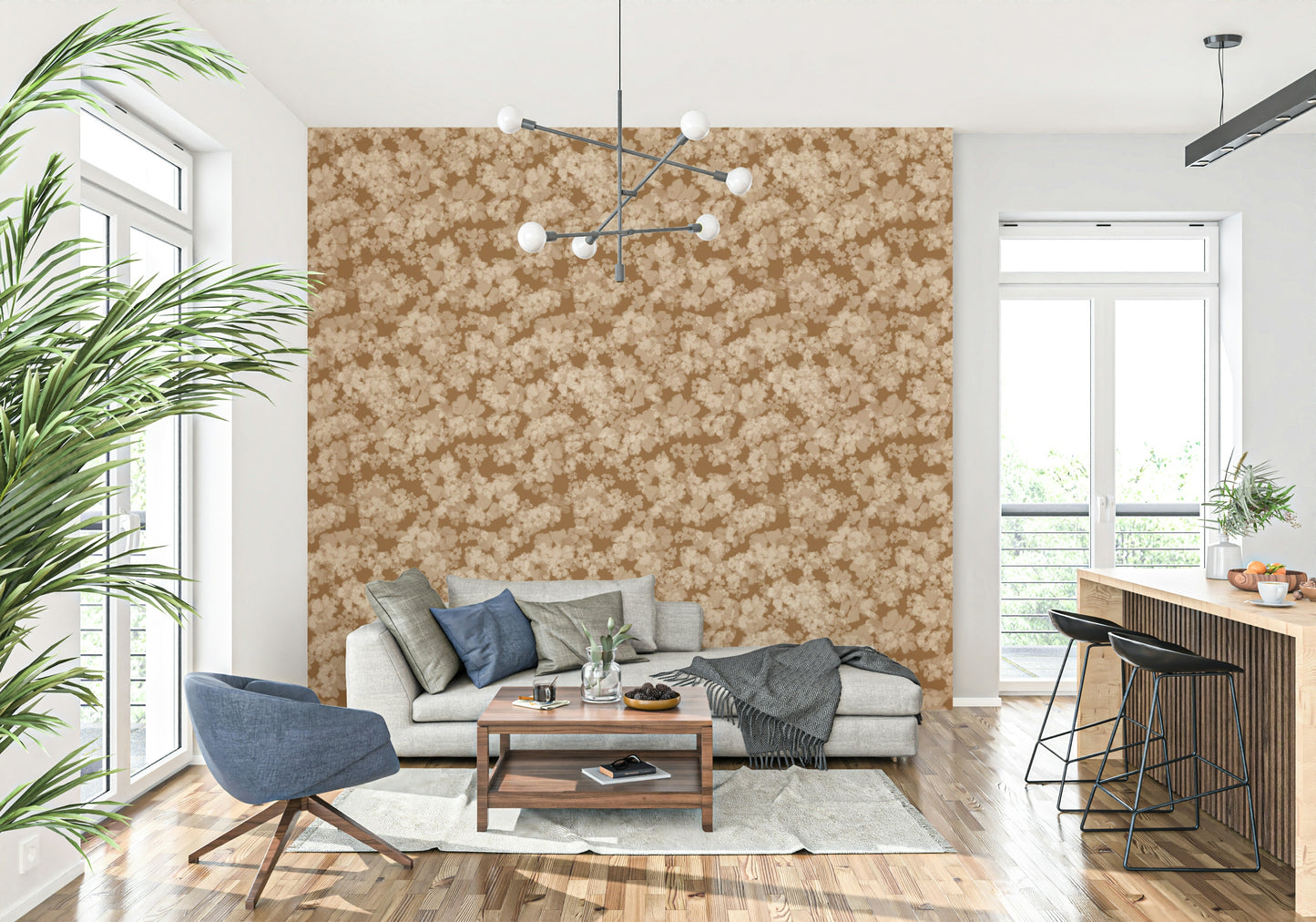 Hazy ivory flower print wall mural, Neutral Floral Haze, peaceful home adornment.