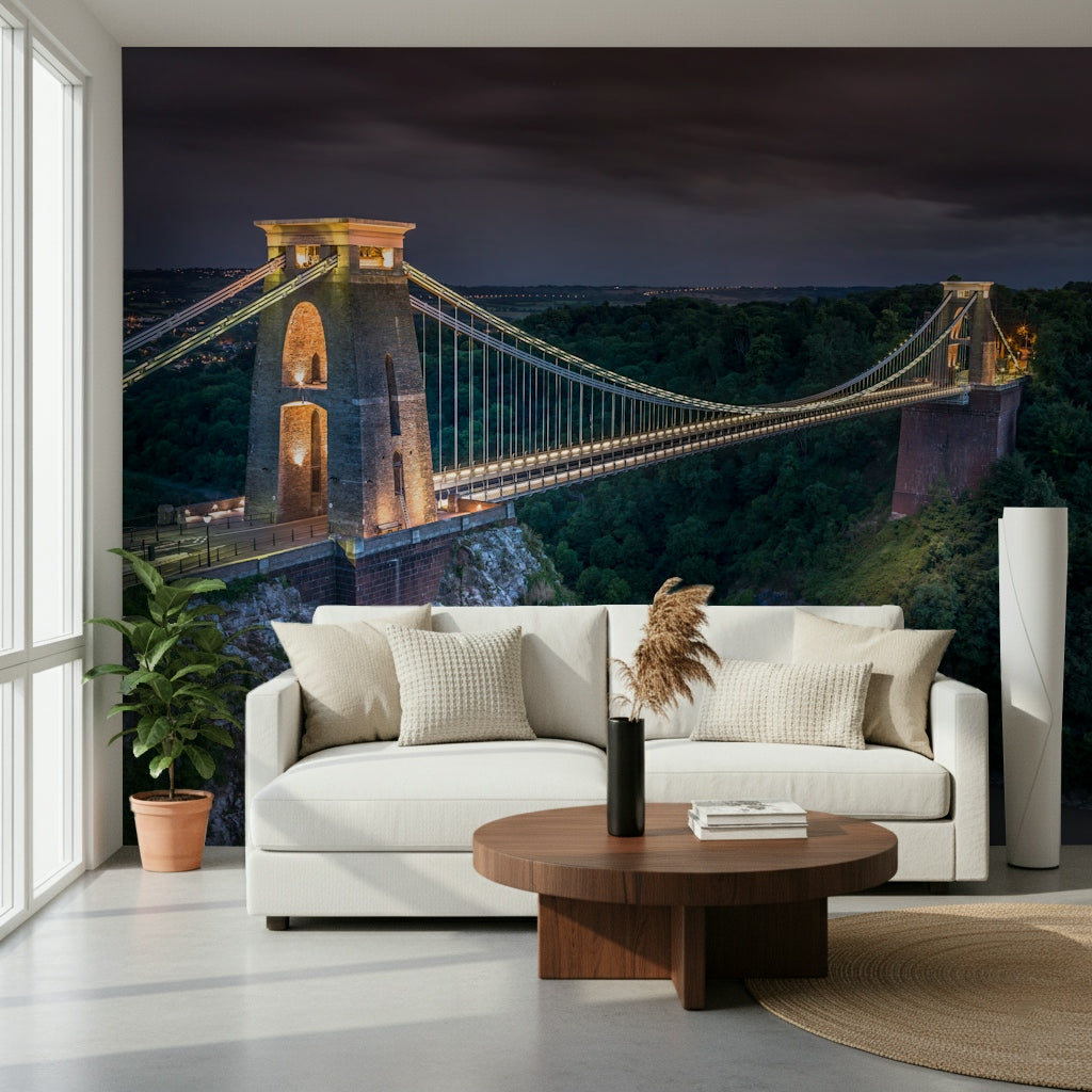 Rope bridge design elements in Clifton Suspension Bridge mural product.