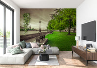 Architectural view across water featured in Restful Moments by the Thames mural.