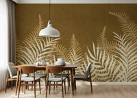 Mural wallpaper, captivating light beige fronds, warm backdrop.