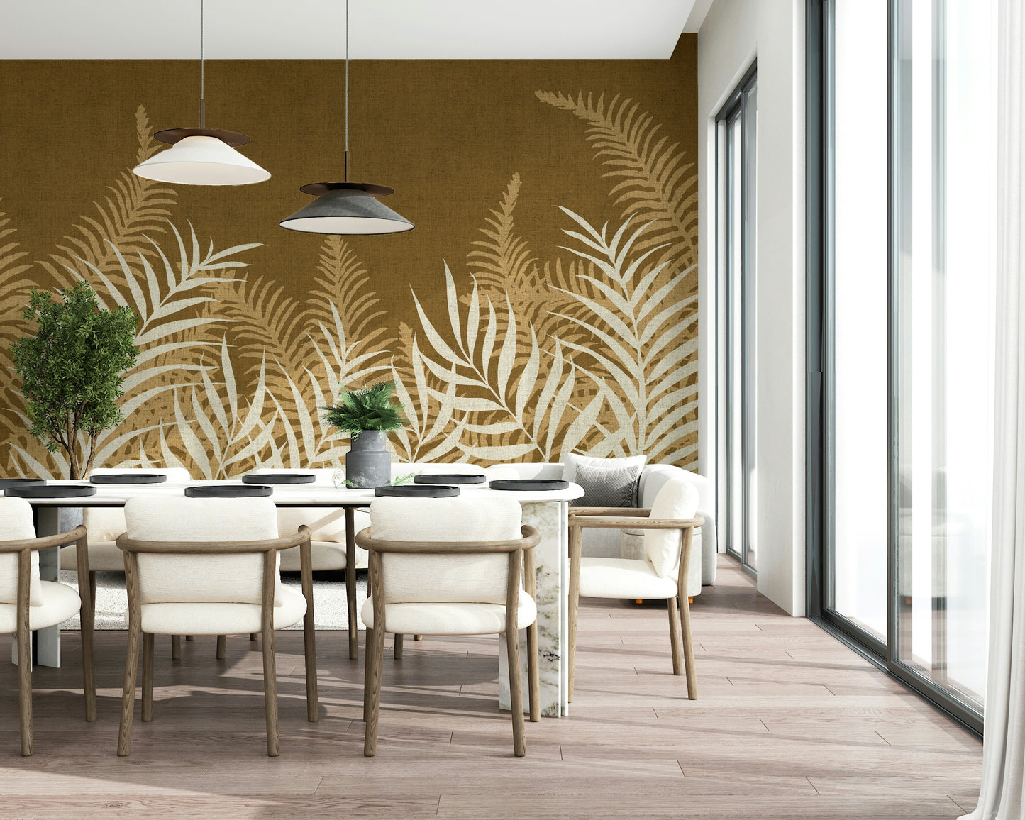 Exotic Into The Jungle Golden print, beautiful leaf patterns.