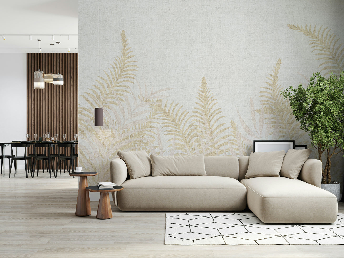 Neutral tone botanical print, Into The Jungle decorative surface.