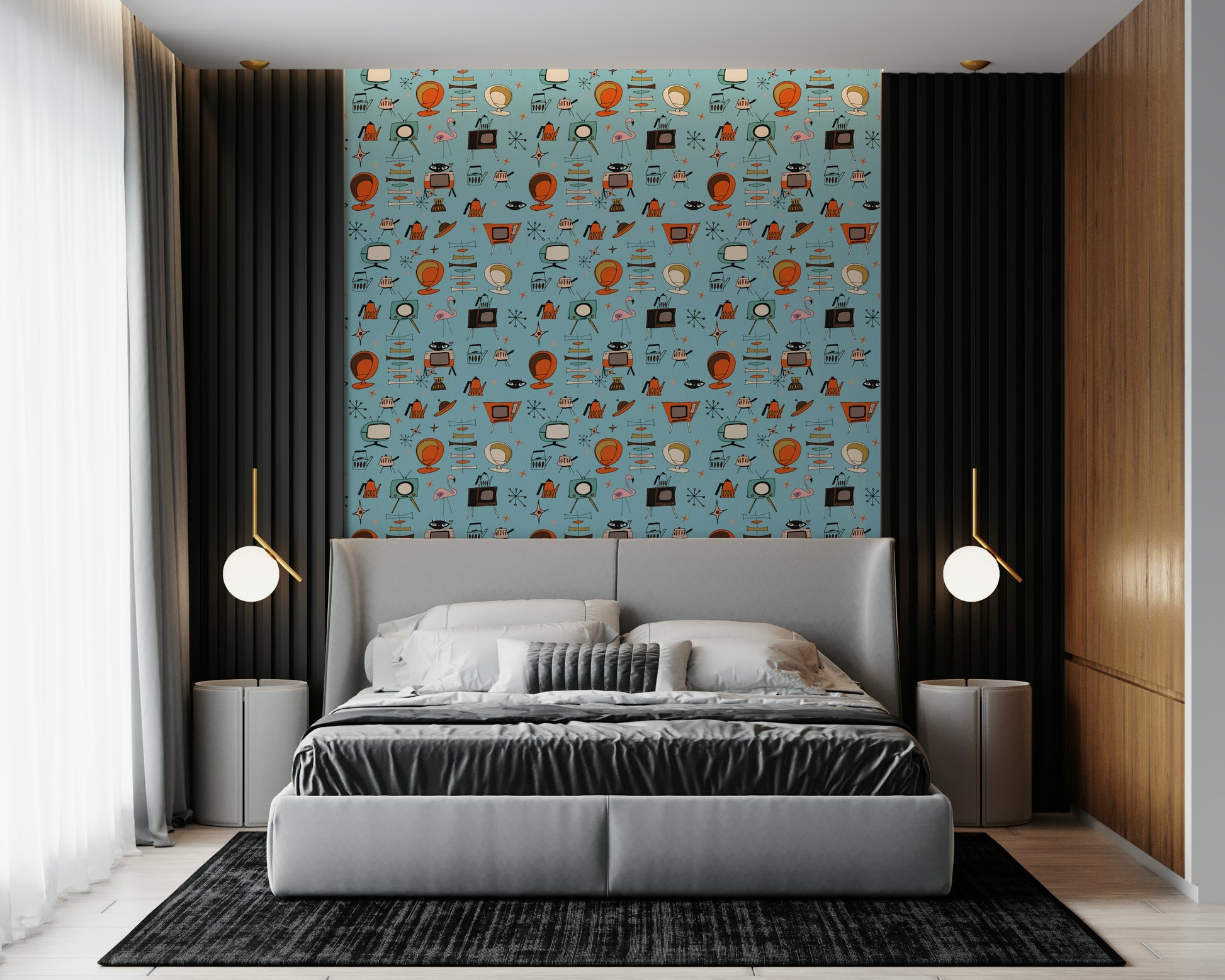 Orange and Brown Accents Wallpaper, Atomic Retro Devices.