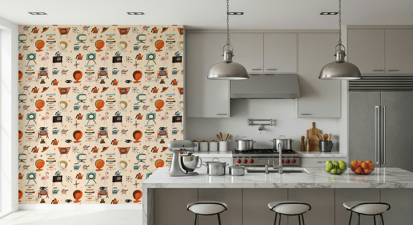Orange Pod Chair Wallpaper, Atomic Retro Objects, Distinctive Look.