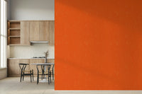 Vibrant orange Mod Atomic wallpaper, linen texture with white flecking detail.