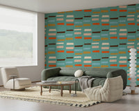 Abstract forms dancing on aquamarine surface; joyful and innovative wall decoration.