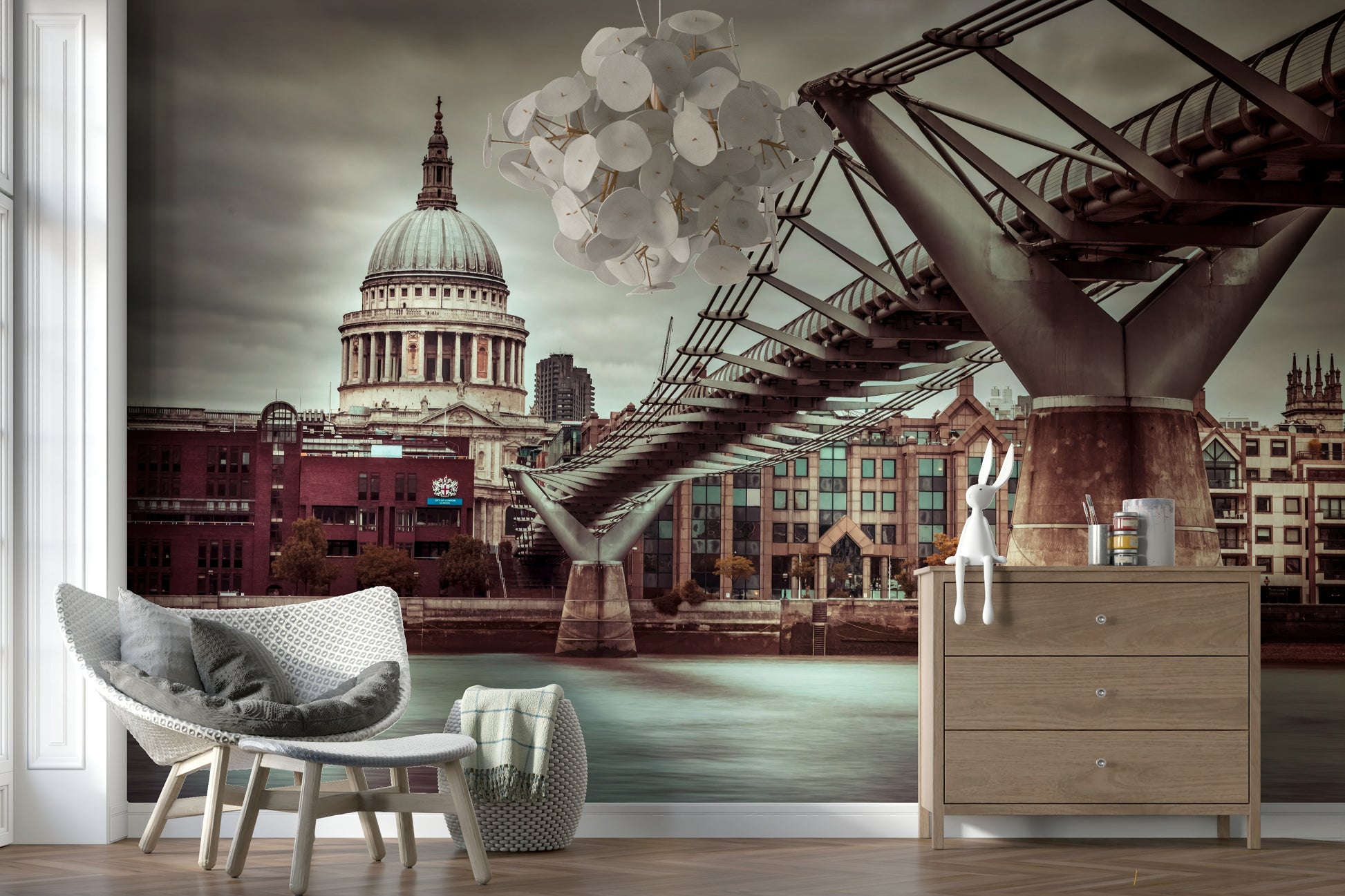 City view, imposing mural wallpaper, urban scene with cathedral focal point.