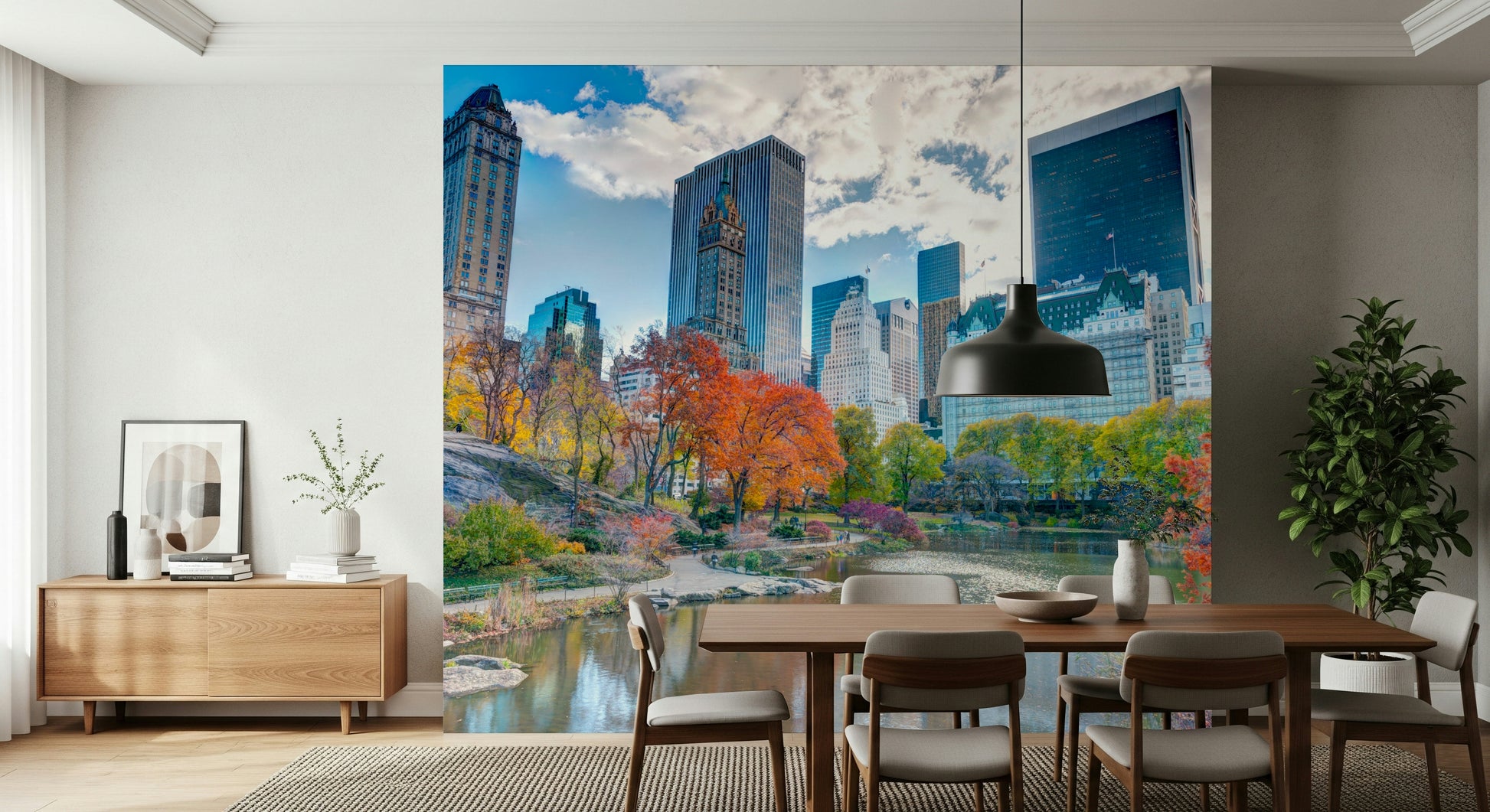 Gorgeous Autumn in the City wallpaper, path winding past orange maples.