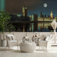 Spectra lights with Westminster Abby wall mural, ethereal view.